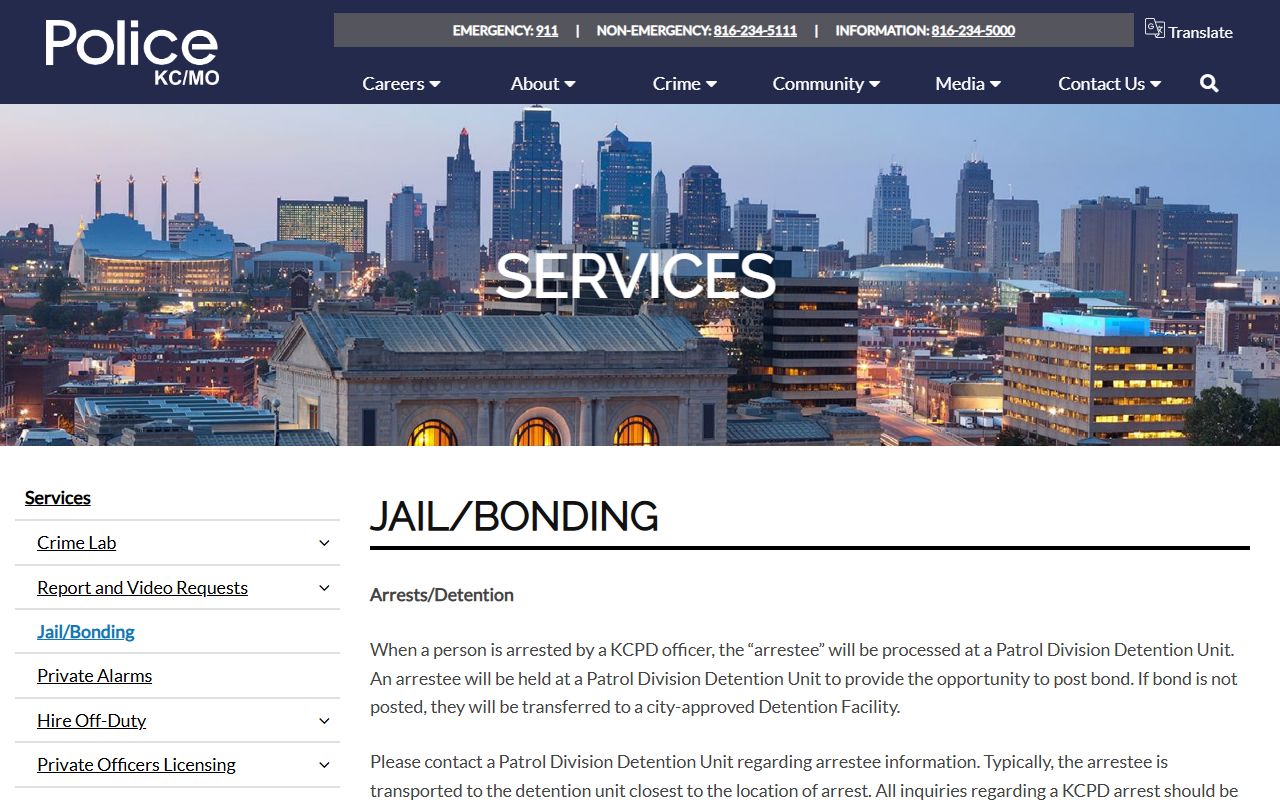 Kansas City recent arrests KCPD jail bonding procedures page