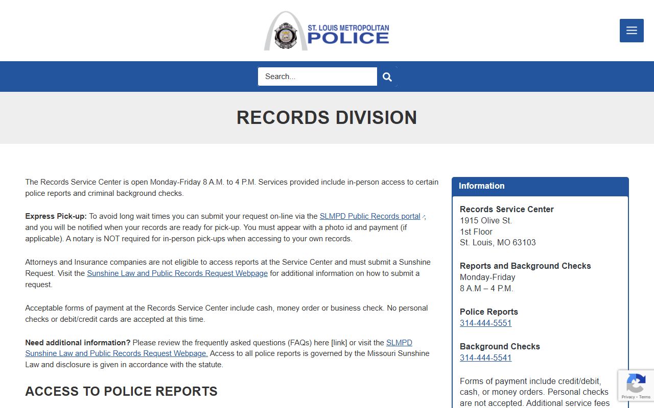 St. Louis recent arrests SLMPD records division page