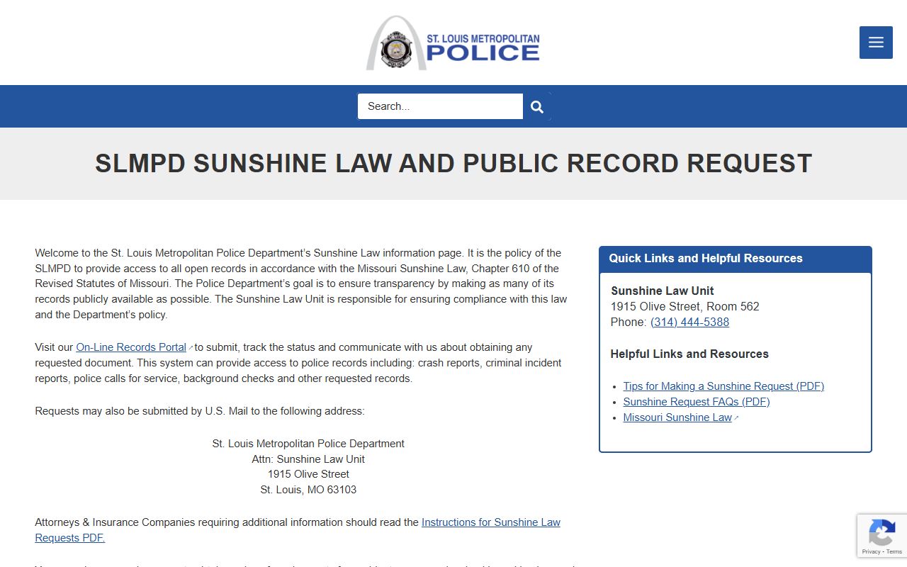 St. Louis recent arrests SLMPD Sunshine Law portal