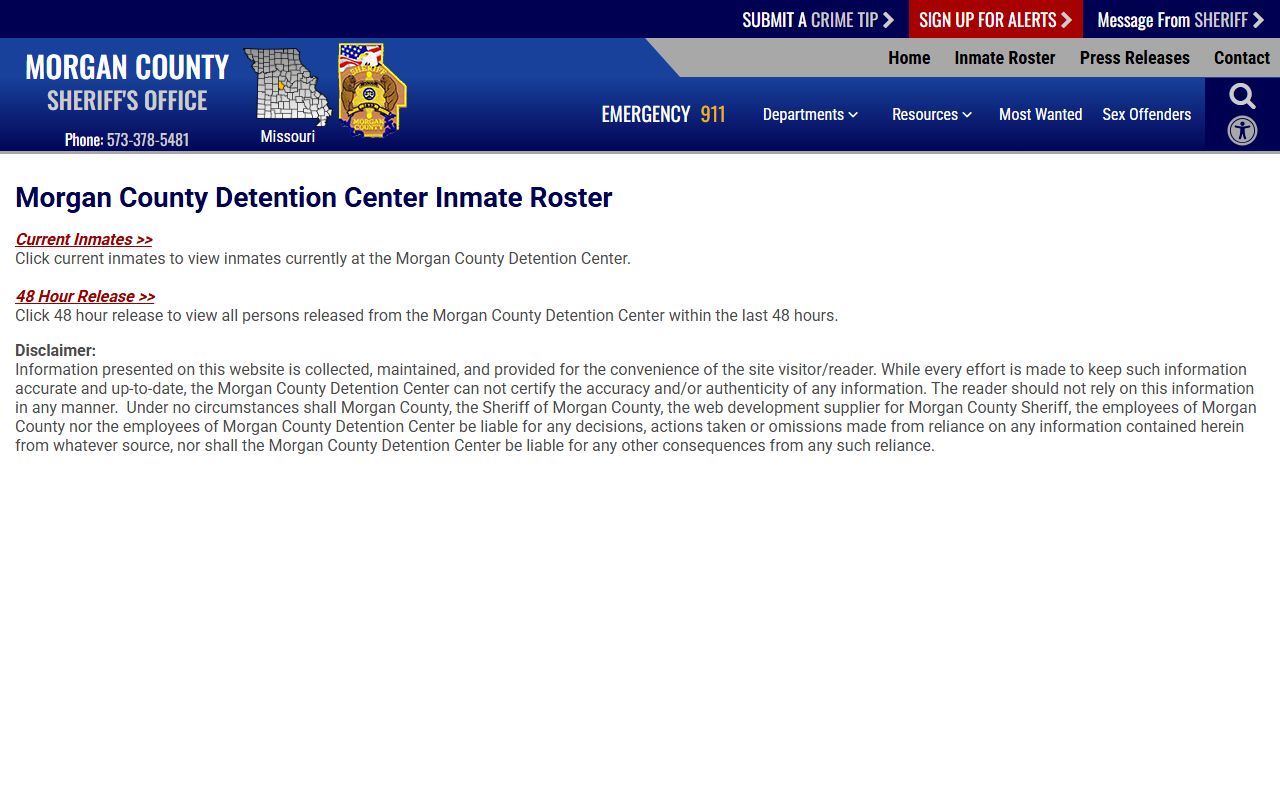 Morgan County recent arrests roster selection page
