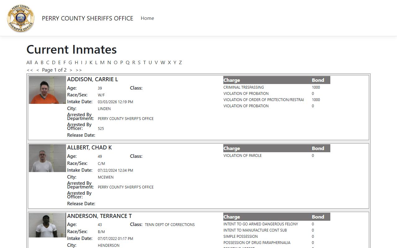 Perry County recent arrests ISOMS jail roster portal